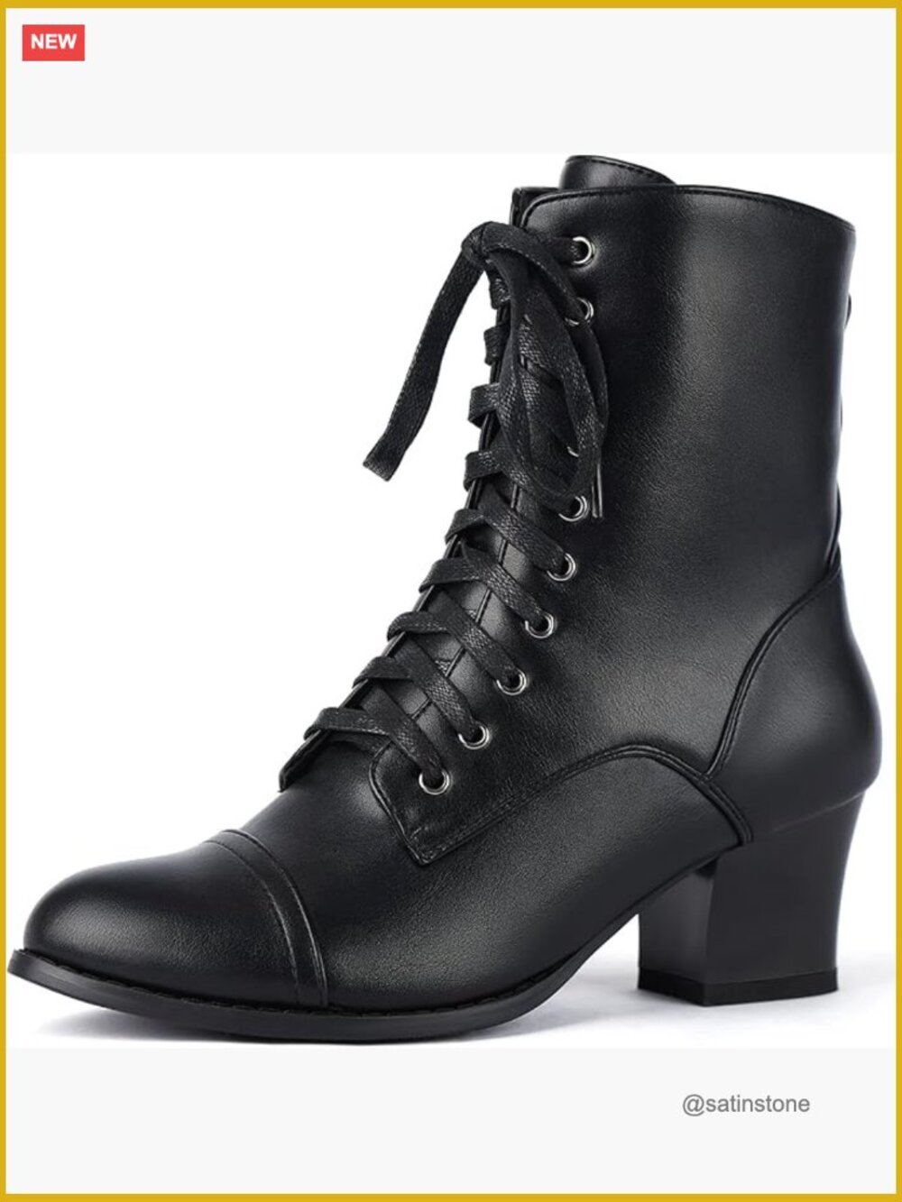 Victorian Ankle Boots Lace Up Side Zipper Block Chunky Mid Heel Faux Leather